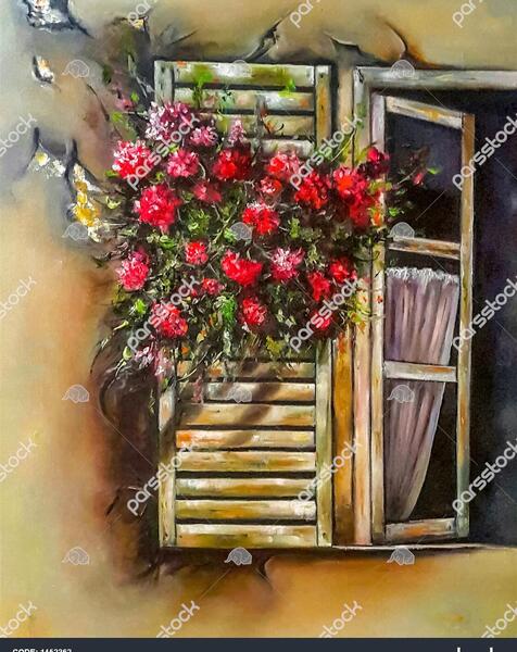 عکس گل رز کنار پنجره