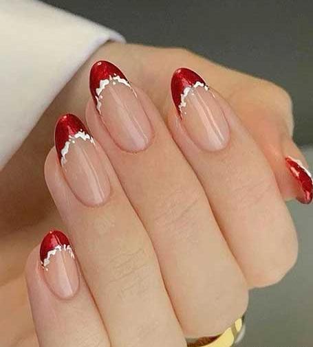 عکس مدل ناخن قرمز و نقره ای