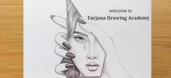 عکس نقاشی دختر غمگین ساده