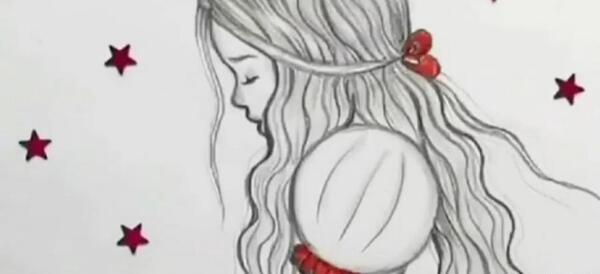 عکس نقاشی دختر نیم رخ