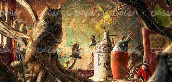 عکس جغد روی شاخه درخت
