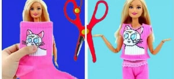 عکس ایده های ساخت لباس باربی با استفاده از جوراب