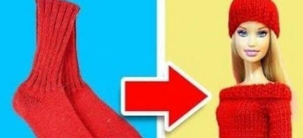 عکس ایده های ساخت لباس باربی با استفاده از جوراب