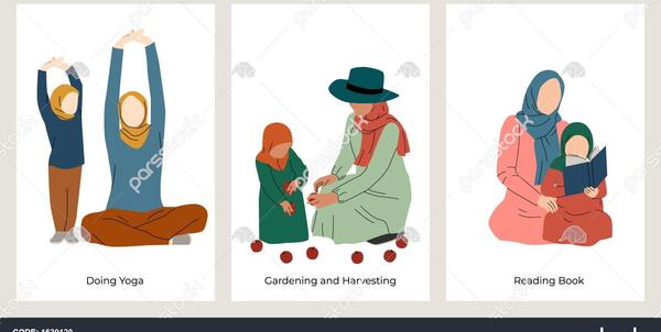 عکس دختر با حجاب در حال درس خواندن کارتونی