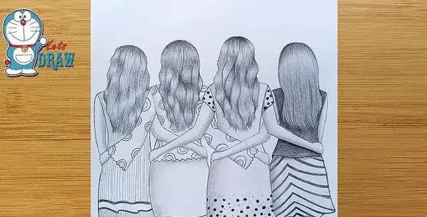 عکس نقاشی ساده دو دوست صمیمی دختر