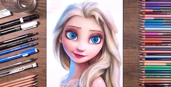 عکس نقاشی زیبا دخترانه ساده با مداد رنگی