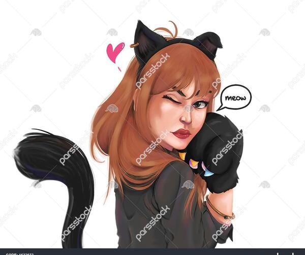 عکس نقاشی دختر گربه ای