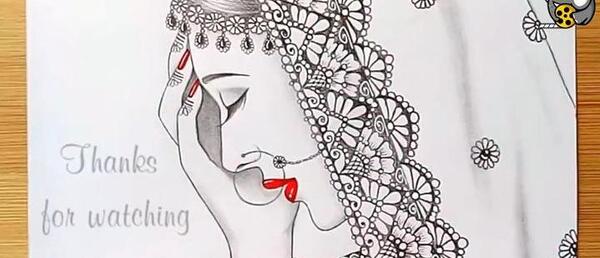 عکس نقاشی دختر غمگین با مداد سیاه