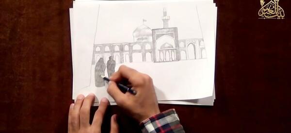 عکس نقاشی سیاه قلم حرم امام رضا