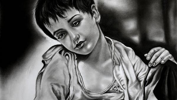 عکس نقاشی سیاه قلم غمگین