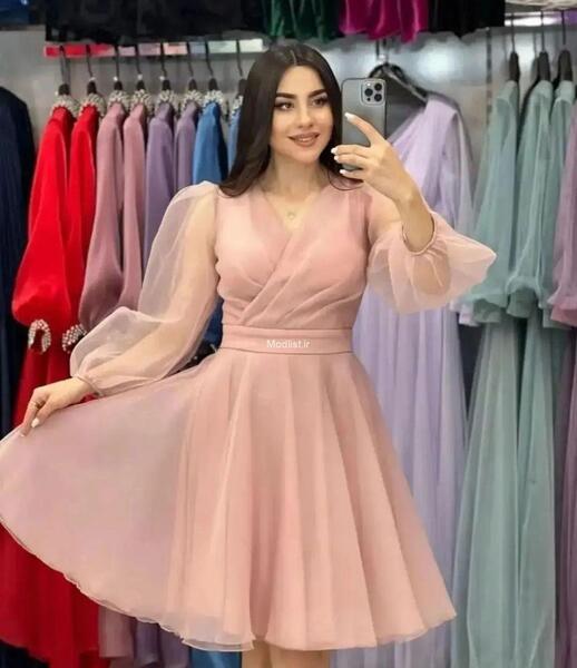 عکس لباس مجلسی صورتی کوتاه