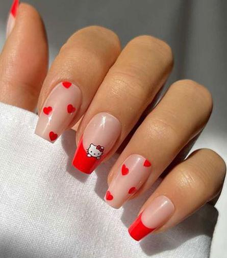 عکس کاشت ناخن قرمز و سفید
