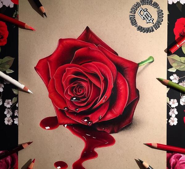 عکس نقاشی گل حرفه ای با مداد