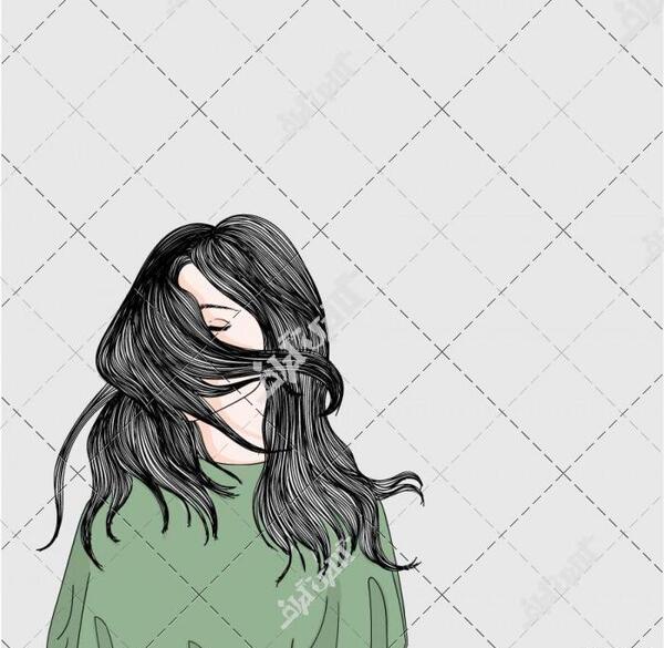 عکس نقاشی دختر از پشت سر با موهای باز