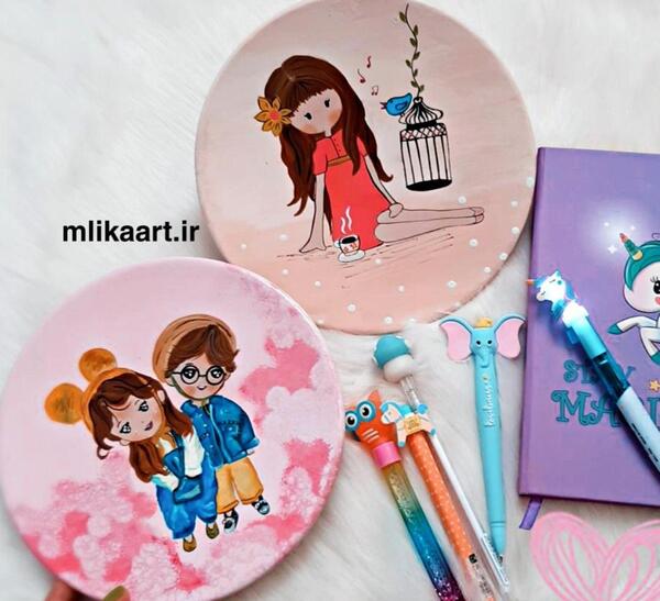 عکس نقاشی دخترانه روی سفال