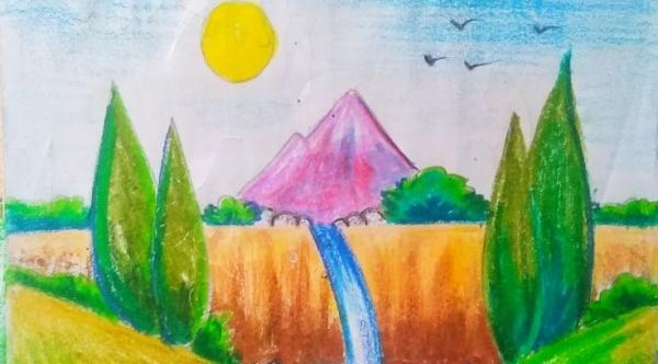 عکس نقاشی زیبا از طبیعت با مداد رنگی