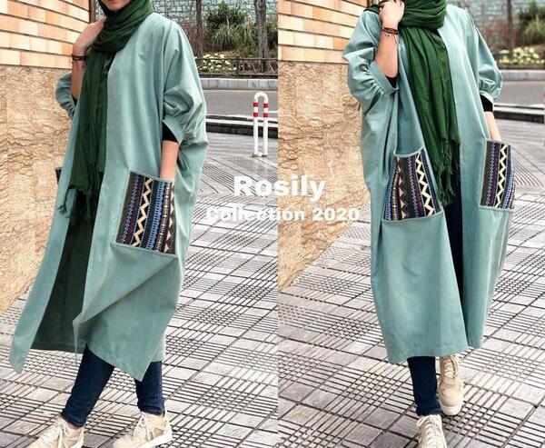 عکس مدل مانتو جدید آبی فیروزه ای