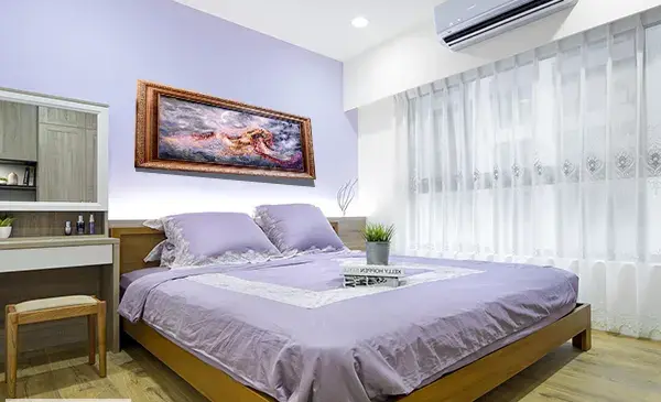 عکس دکوراسیون اتاق خواب یاسی رنگ