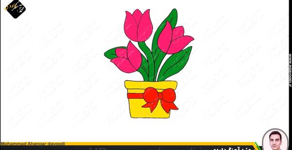 عکس نقاشی گل لاله در گلدان