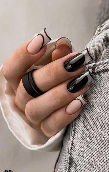 عکس مدل کاشت ناخن فرنچ مشکی