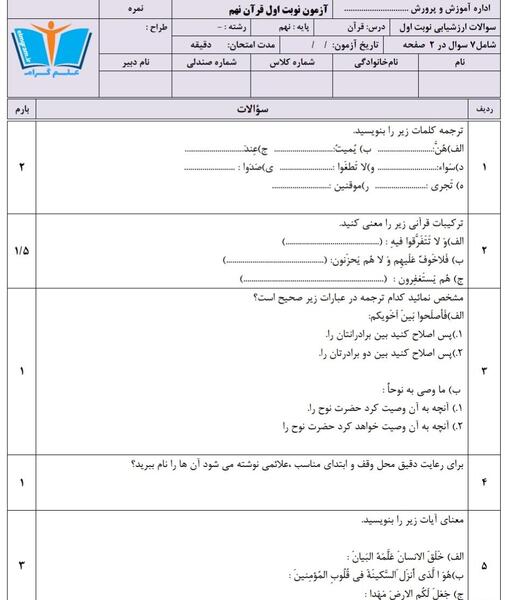 عکس نوشته قران نهم