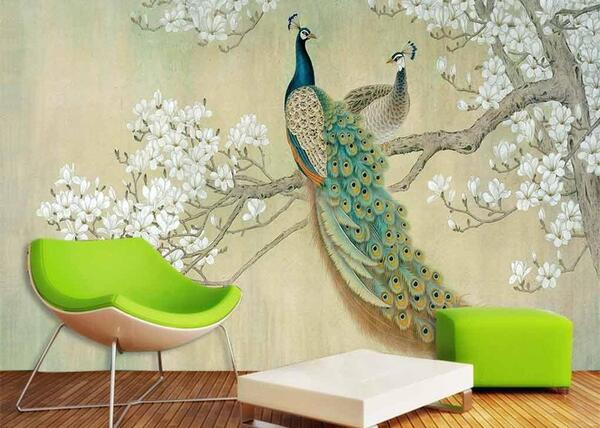 عکس طاووس روی دیوار