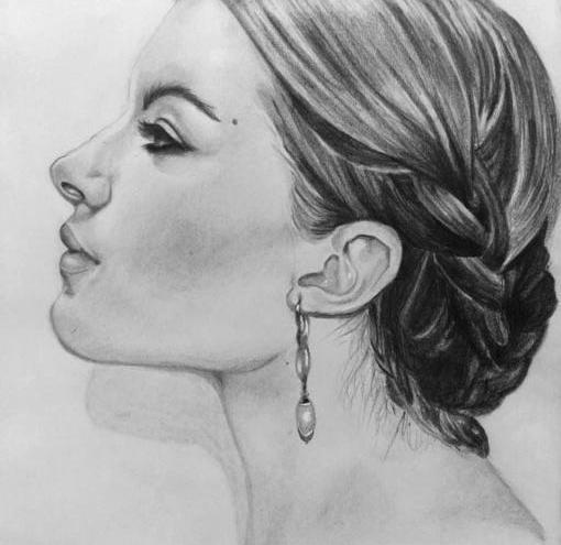 عکس نقاشی دختر نیم رخ