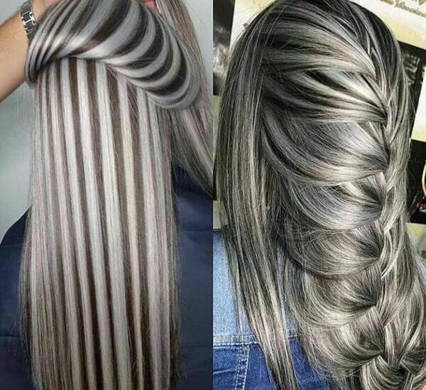 عکس ترکیب رنگ موی دودی نسکافه ای