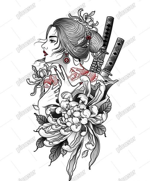 عکس نقاشی زن ژاپنی