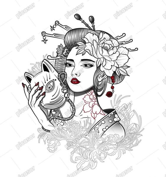 عکس نقاشی زن ژاپنی