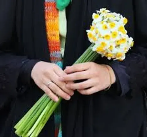عکس گل نرگس در دست دختر چادری