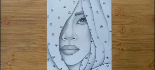 عکس نقاشی چهره نیم رخ دختر