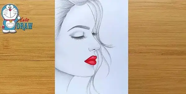 عکس نقاشی چهره نیم رخ دختر