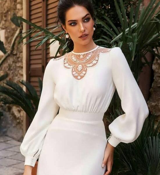 عکس مدل لباس مجلسی استین دار بلند ساده