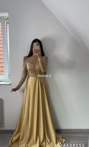 عکس لباس مجلسی طلایی بلند