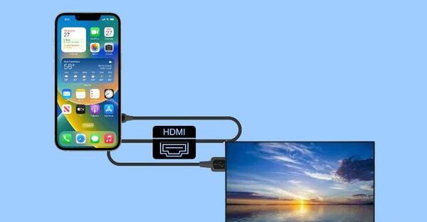 عکس تصویر گوشی اپل روی تلویزیون سامسونگ