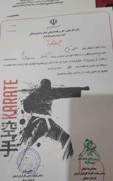 عکس حکم کمربند زرد کاراته