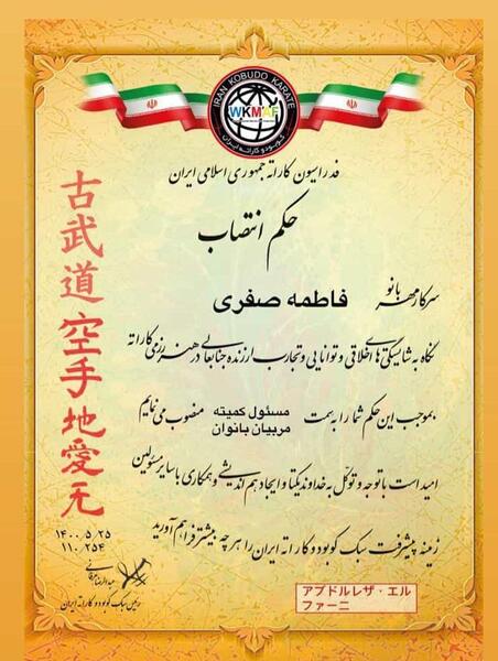 عکس حکم کمربند زرد کاراته