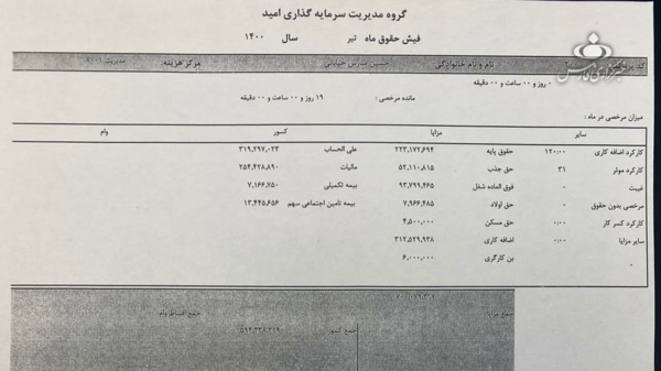 عکس فیش حقوقی مدیرعامل بانک رفاه