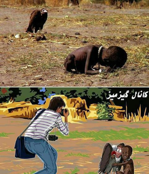 عکس کودک گرسنه و لاشخور