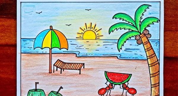 عکس نقاشی ساده طبیعت با مداد رنگی