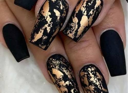 عکس طراحی ناخن با ورق طلا