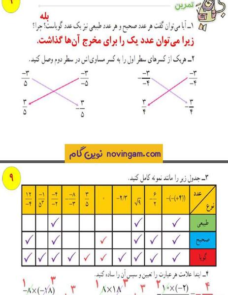 عکس صفحه حل شده ۹ ریاضی ششم