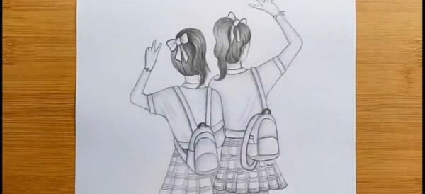 عکس نقاشی دخترانه دو دوست