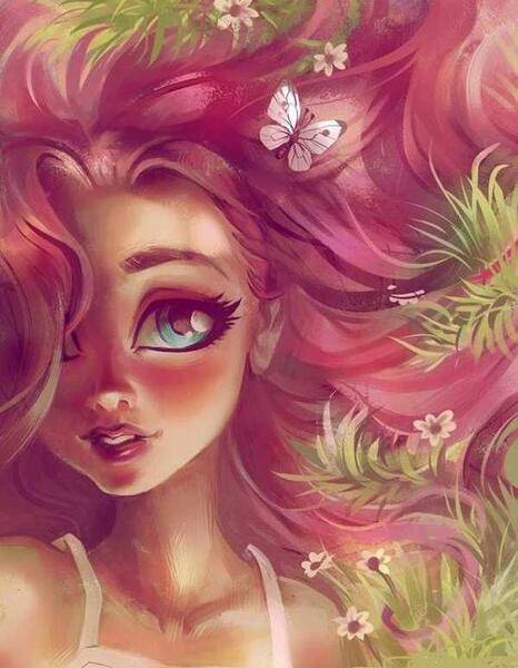 عکس نقاشی دختر مو فرفری
