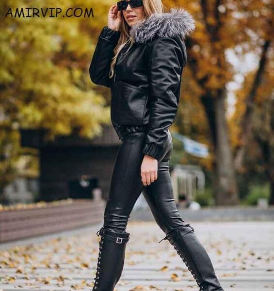 عکس کت و شلوار چرم زنانه