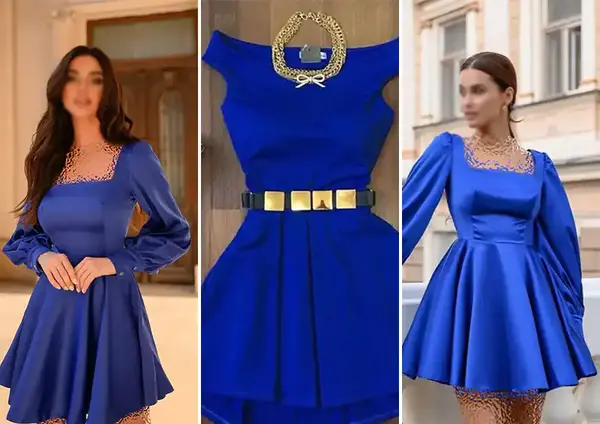 عکس لباس مجلسی آبی کاربنی
