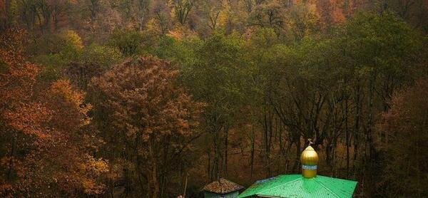 عکس کلبه چوبی در پاییز