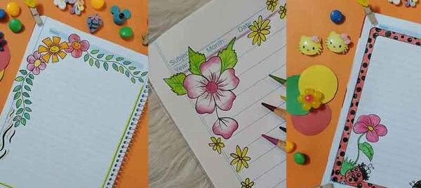 عکس نقاشی گل در دفتر مشق