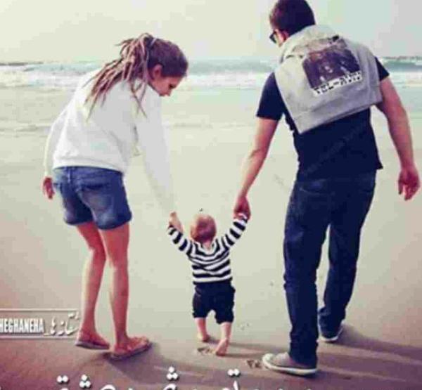 عکس نوشته خوشبختی یعنی من و تو ثمره عشقمون